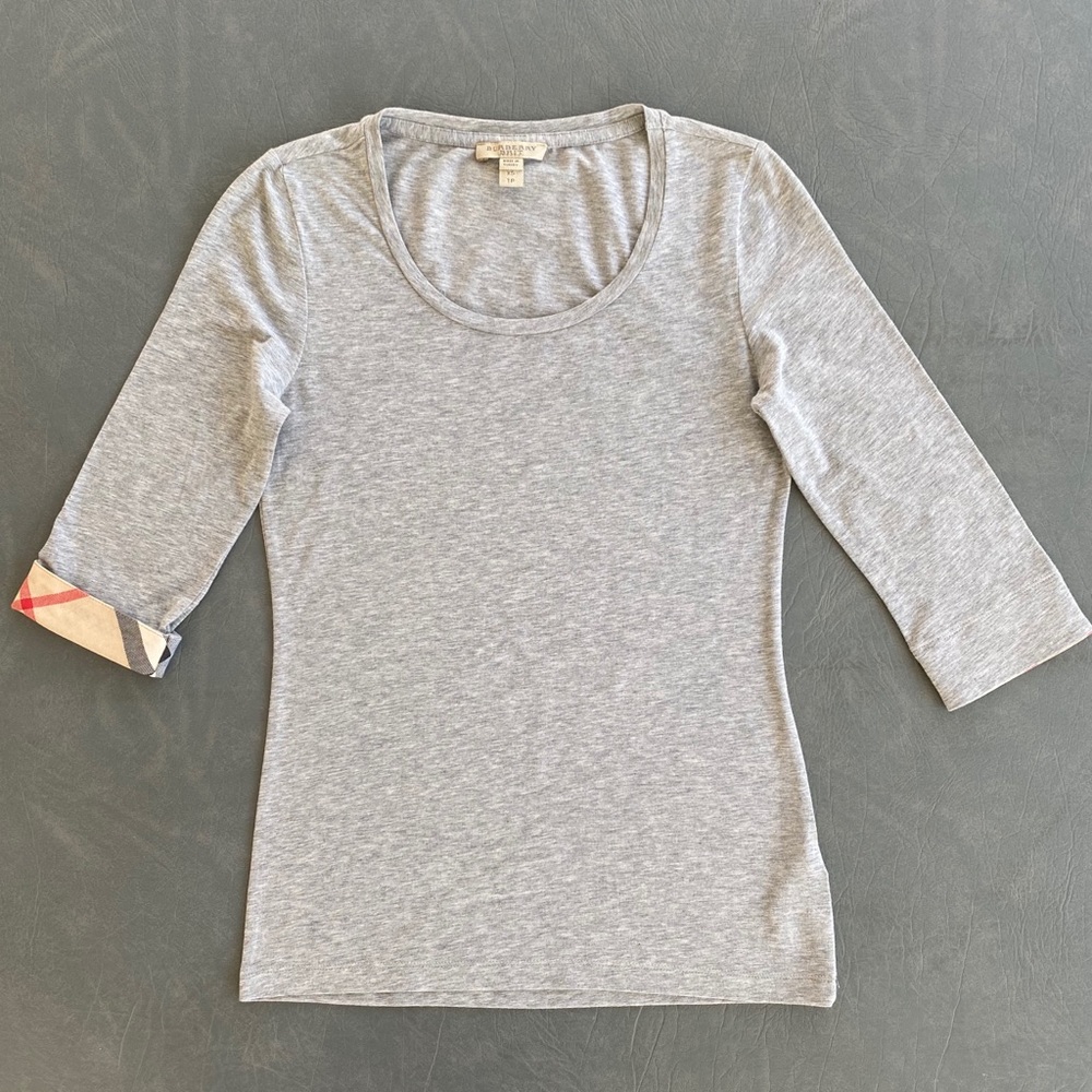 Burberry Brit 3/4-Sleeve Check-Cuff Scoop Tee